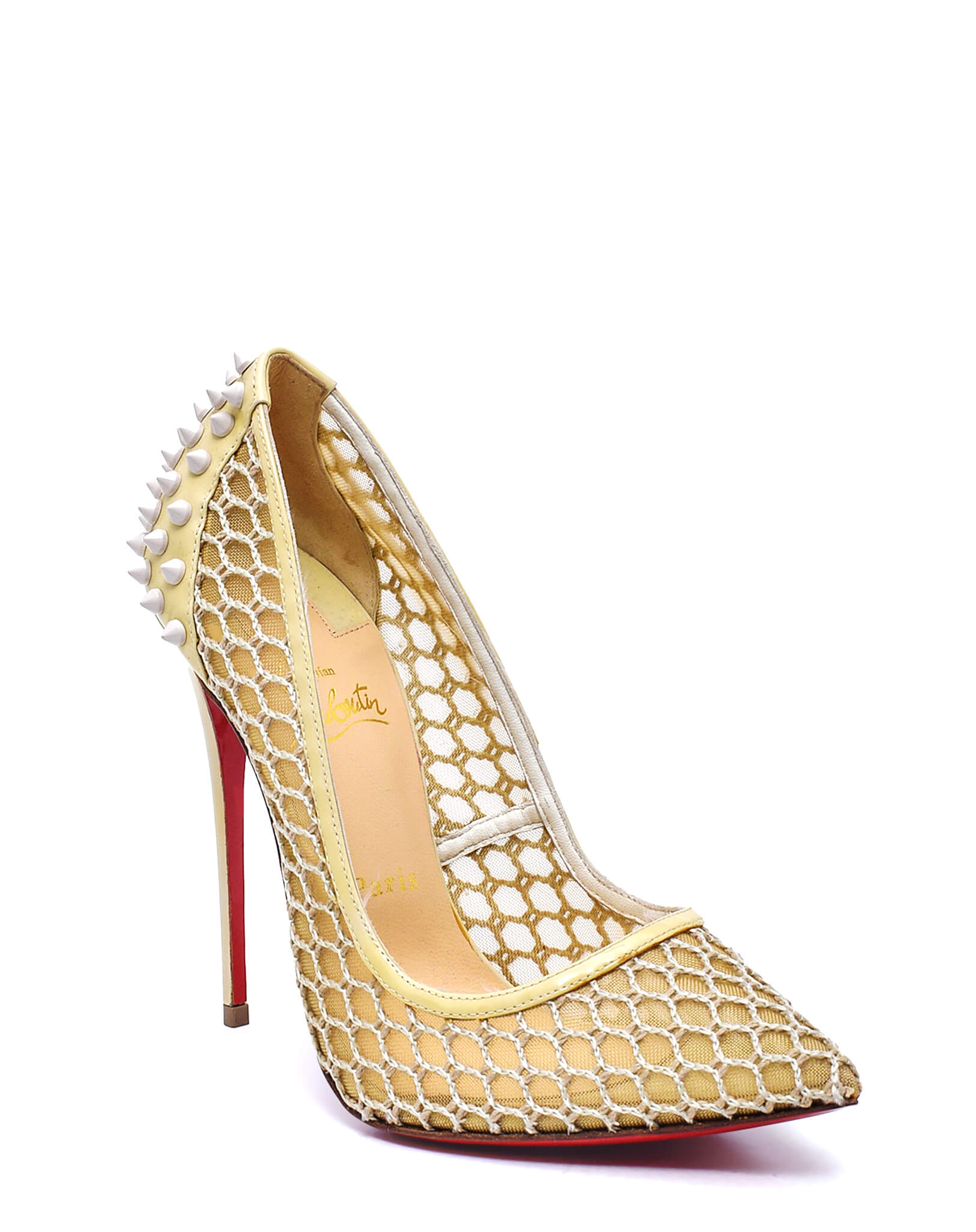 Christian Louboutin- Cream Mesh&Spike Embellished Pumps / 39,5